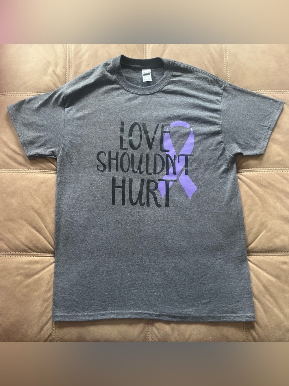 Gildan Gray Tee with Purple Awareness Ribbon